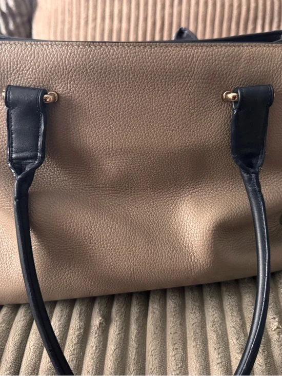 Coach Colorblock Taupe, Navy, and Lime Leather Satchel with Gold Hardware - Picture 6 of 7